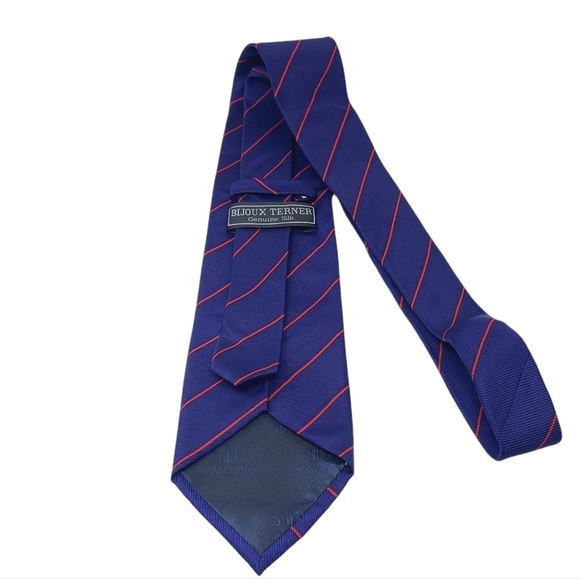 Bijoux Terner | Men's Vintage Navy Striped Genuine Silk Necktie (One Size) - Picture 8 of 11